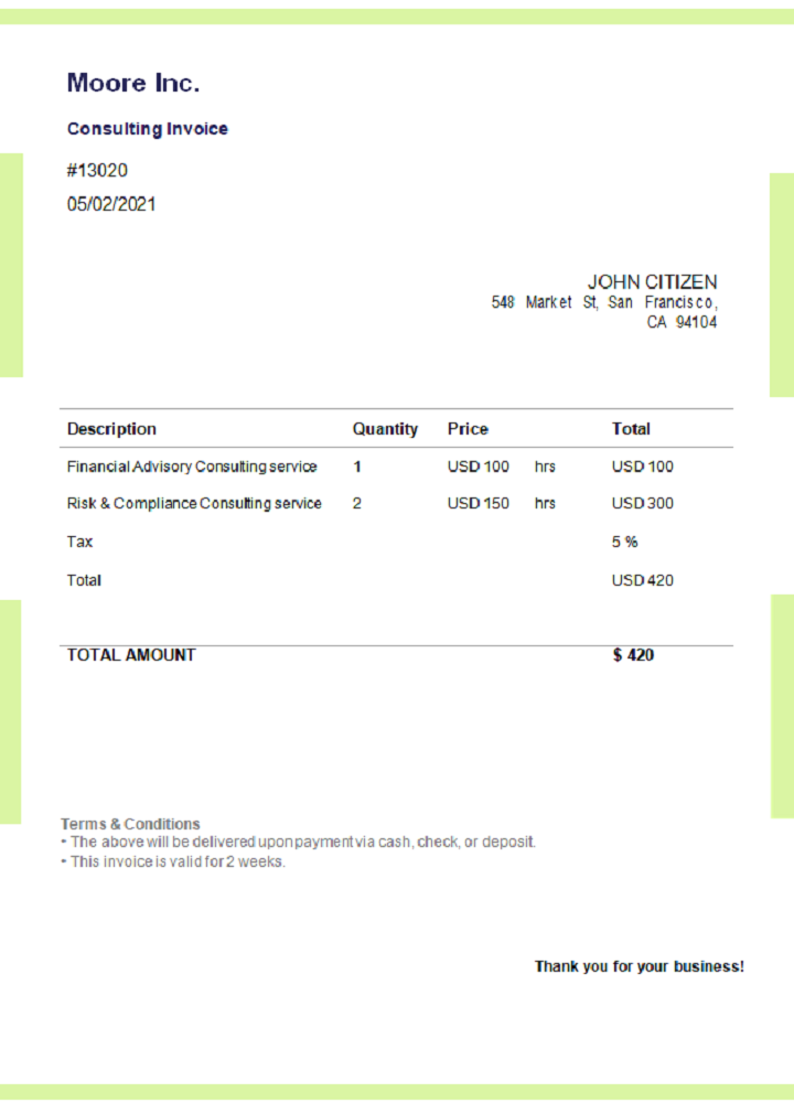 USA Moore Inc. invoice PSD template